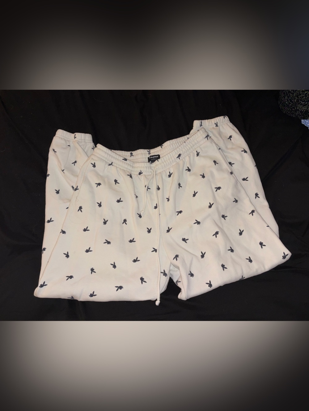PLAYBOY White Sweatpants with Black Bunnies All over print